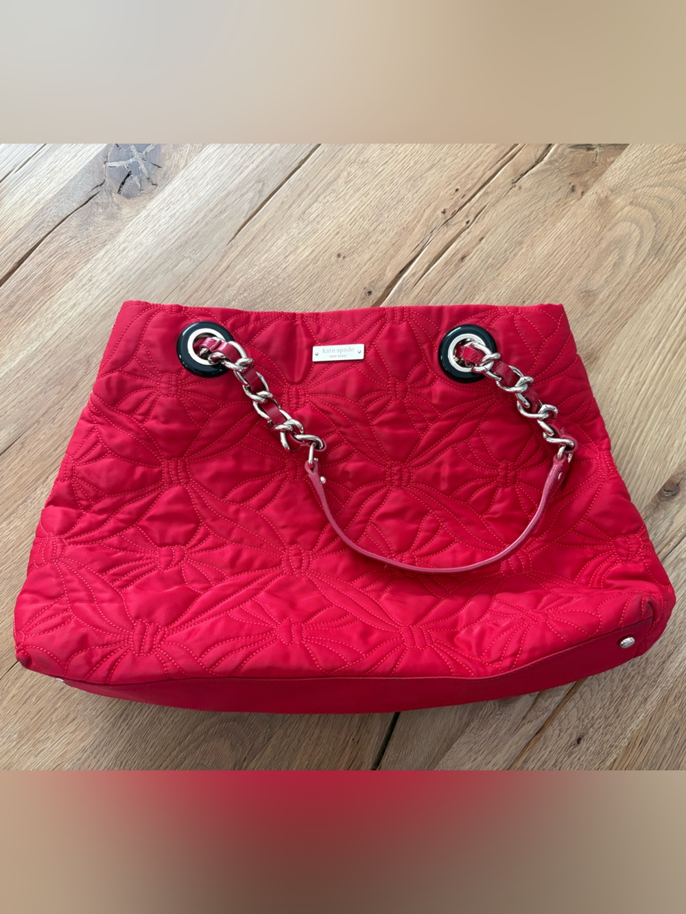 Quilted Kate Spade Red Chain-Handle Tote - Women Bags